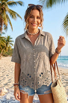 EMBROIDERED SCALLOPED SHORT SLEEVE SHIRT
