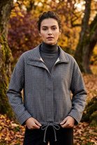 SUEDE SMALL CHECK PATTERN DETAIL JACKET