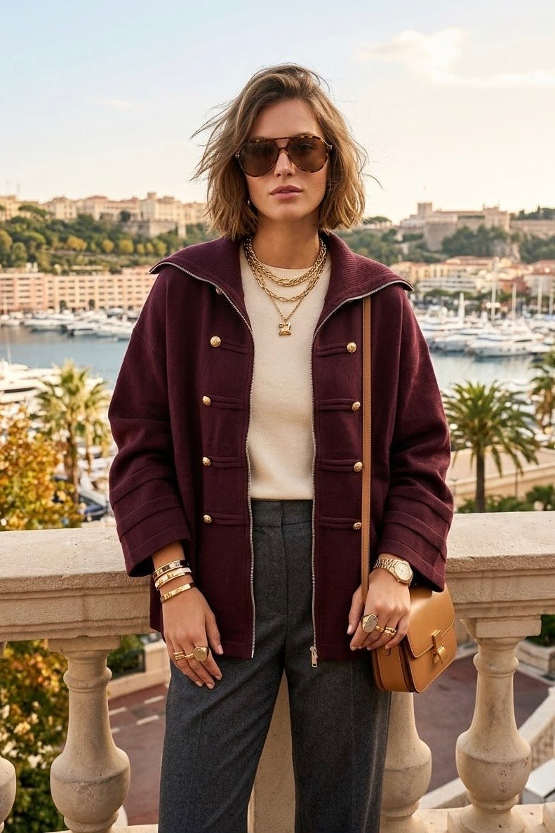 COLLAR NECK ZIP-UP MILITARY JACKET