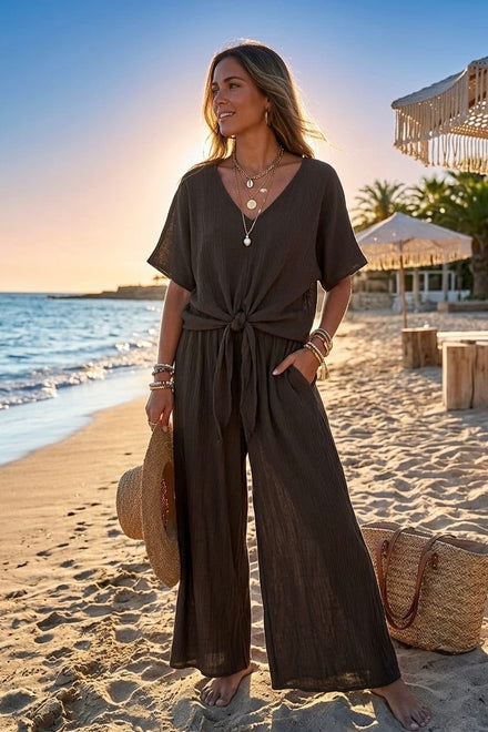 CRINKLE FRONT TIE LOUNGEWEAR