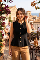SLEEVELESS PEPLUM BUTTON DOWN TOP