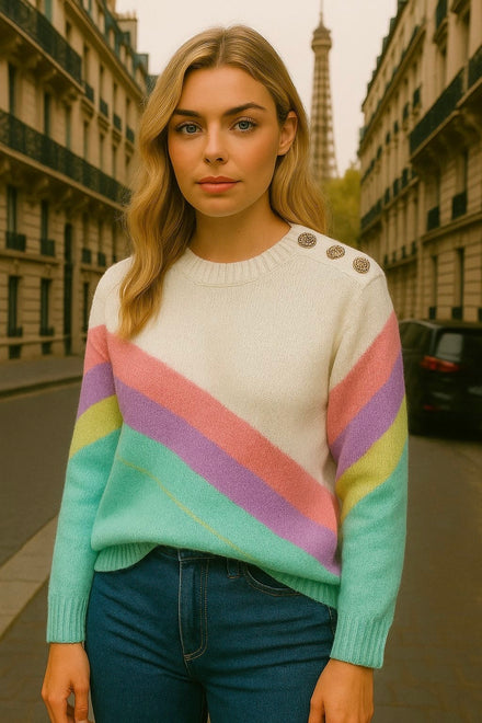 MULTICOLOUR SHOULDER BUTTON KNIT JUMPER (15339320246656)