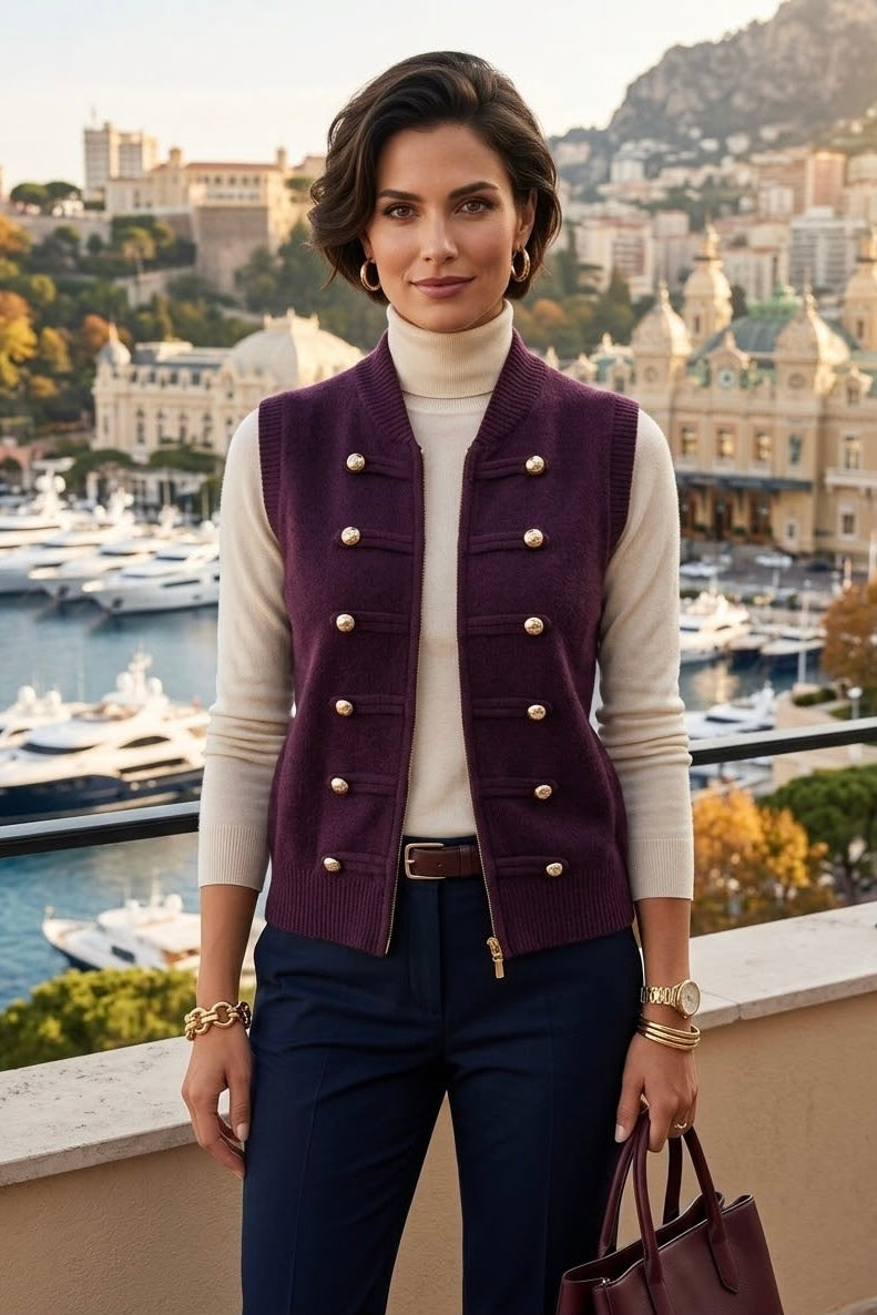 GOLD BUTTON ZIP-UP KNIT WAIST COAT