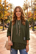 LEOPARD TRIM 2-1N-1 SWEAT HOODIE