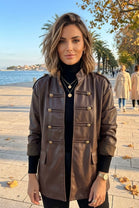 FAUX-LEATHER MILITARY STYLE JACKET