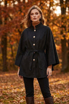 SUEDE BELTED GOLD BUTTON CAPE