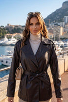 BELTED DOUBLE-BRESTED LEATHER JACKET
