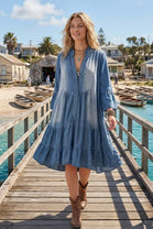 DENIM TIERED SMOCK DRESS