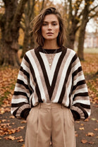 CHEVRON STRIPE BALLOON SLEEVE KNIT JUMPER