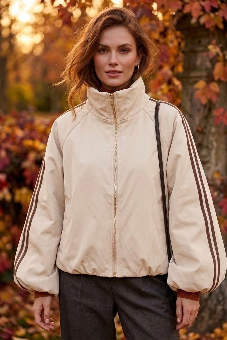 STRIPE SLEEVE ZIP-UP PADDED TRACK JACKET