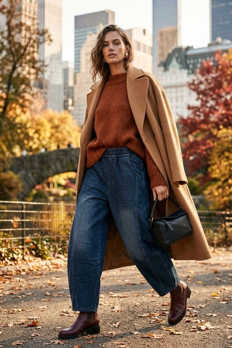 DENIM BARREL TROUSERS