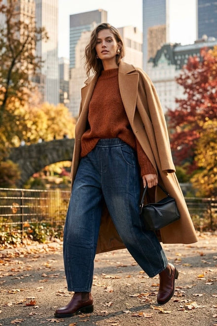 DENIM BARREL TROUSERS