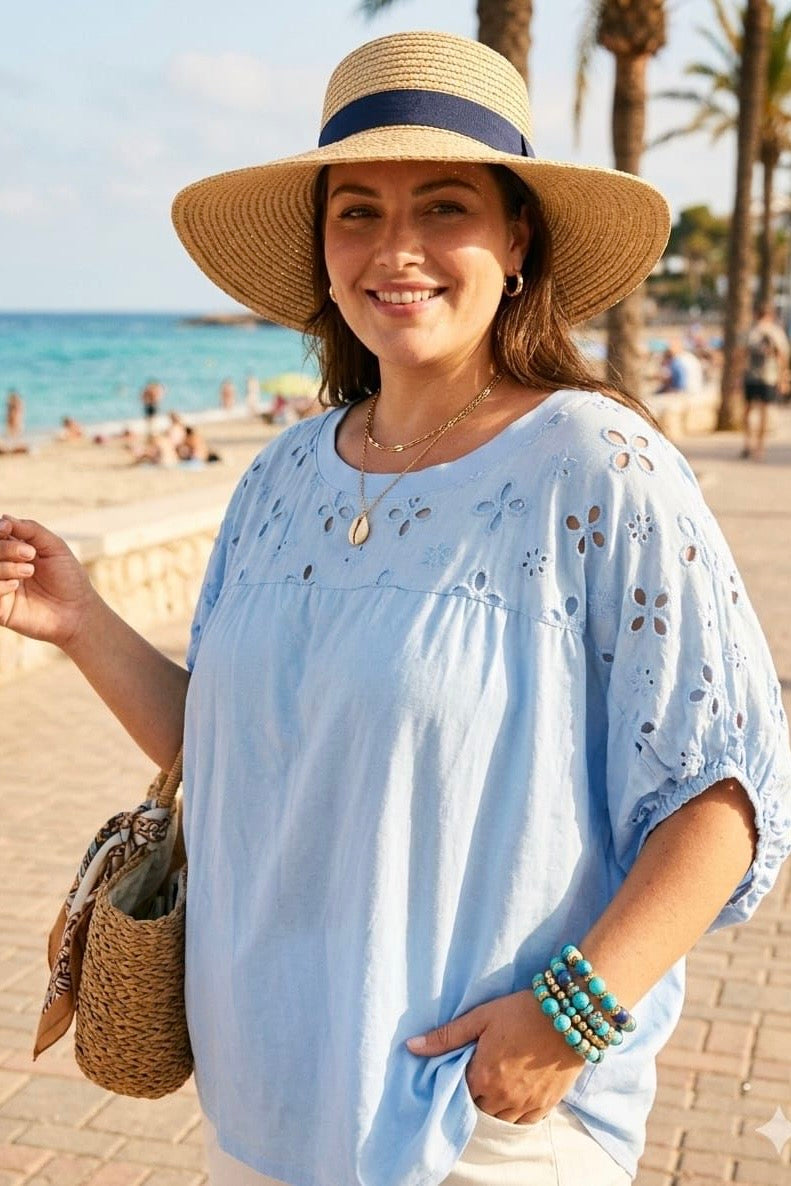 BRODERIE TRIM OVERSIZED TOP