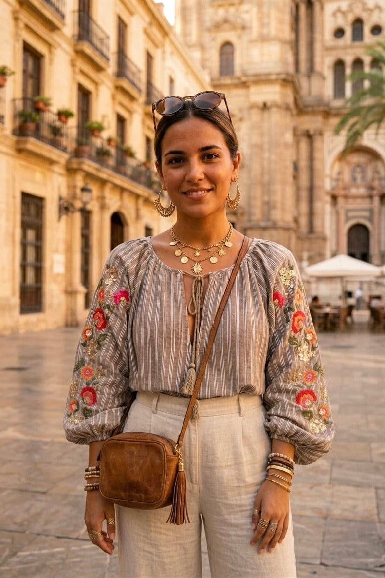 MULTI-COLORED FLORAL EMBROIDERY SLEEVE BLOUSE