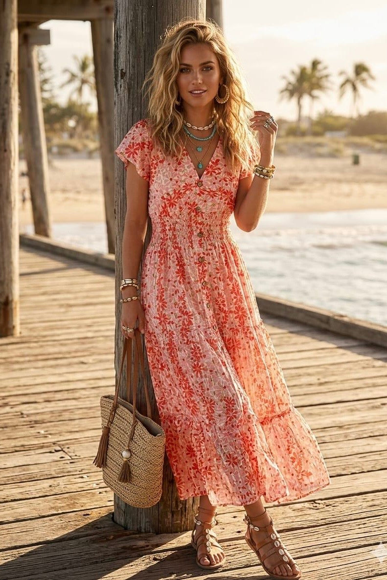 FLORAL BUTTON DETAIL MAXI(MIXED COLOUR PACK)