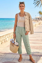 ELASTICATED MILITARY BUTTON DETAIL TROUSER