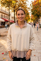 HALF-ZIP GINGHAM-TRIM 2-IN-1 SWEATSHIRT