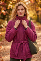 SUEDE FUNNEL NECK BELTED JACKET