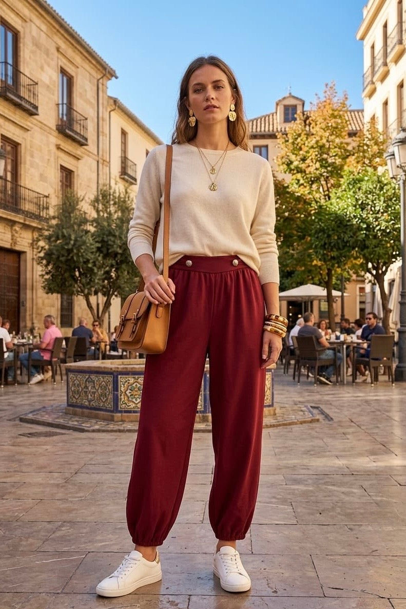 HIGH WAISTED BUTTON DETAIL SCUBA HAREM TROUSER
