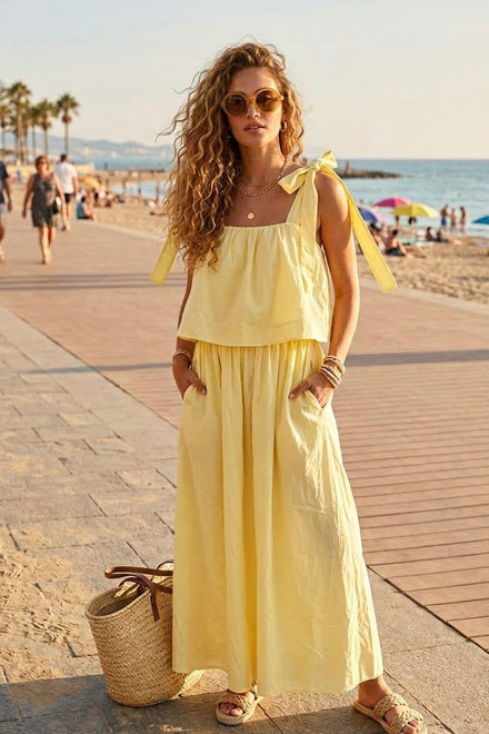 TWO PIECE TIE SHOULDER MAXI DRESS