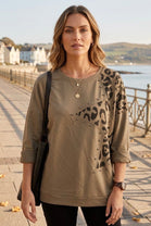 STUDDED LEOPARD PRINT PANEL SWEATSHIRT