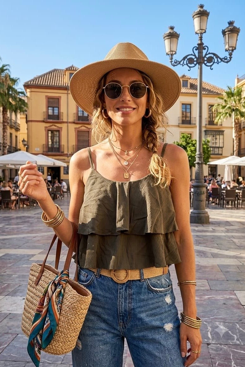 LAYERED RUFFLE CAMI TOP