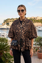 LEOPARD PUFF SLEEVE TIE DETAIL JACKET