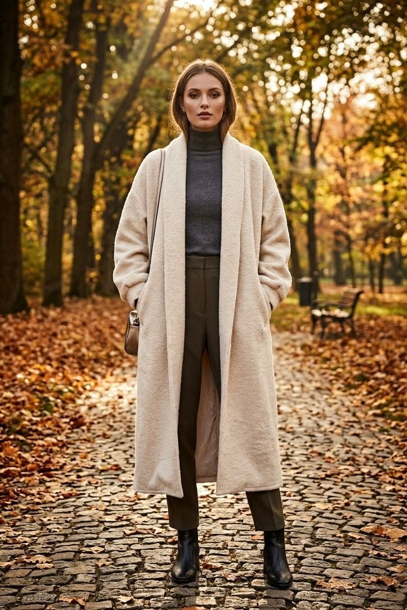 TEXTURED WOOL LONGLINE CARDIGAN