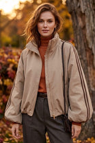 STRIPE SLEEVE ZIP-UP PADDED TRACK JACKET