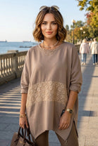 LACE PANEL OVERSIZED SWEATSHIRT