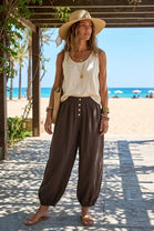 BUTTON DETAIL HAREM TROUSERS