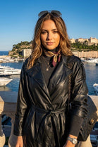 BELTED DOUBLE-BRESTED LEATHER JACKET