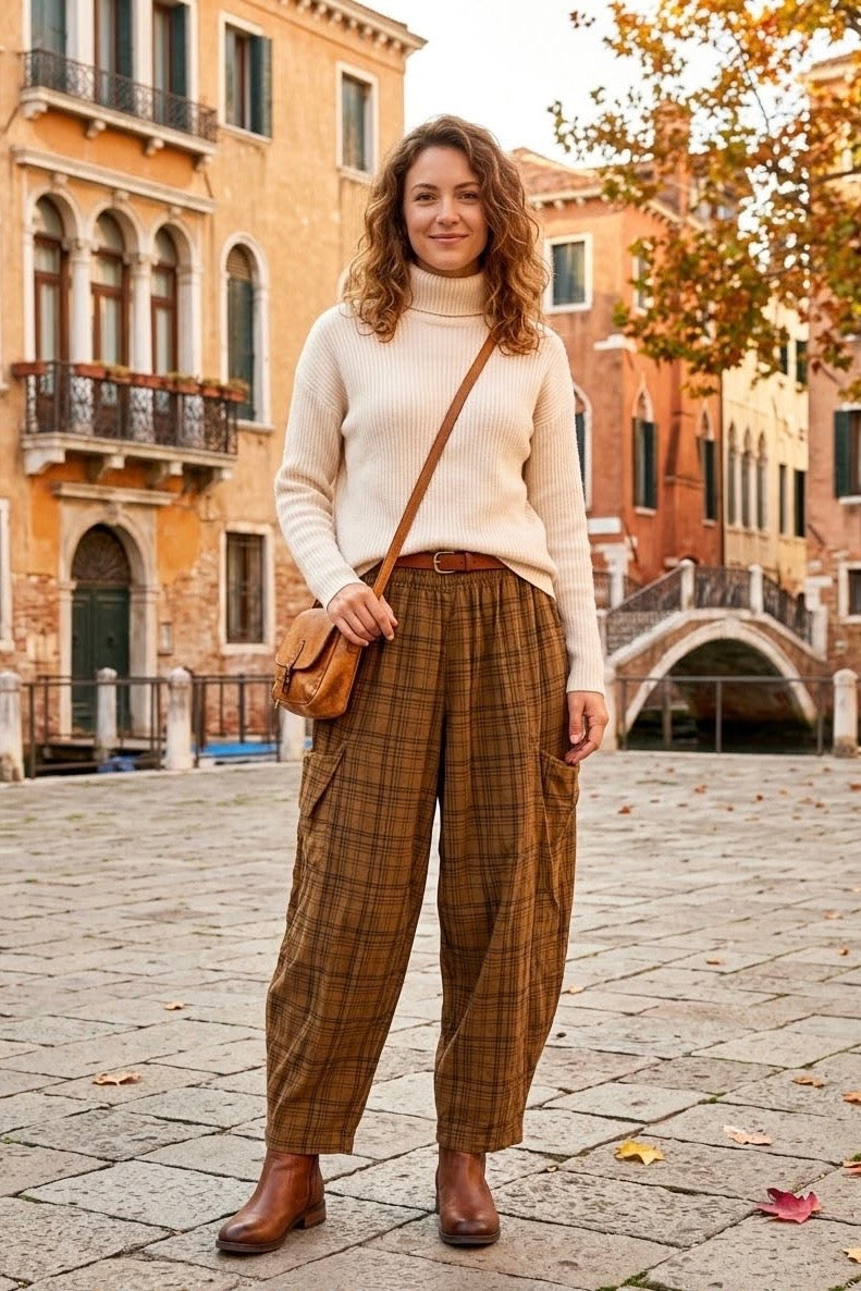 CORDUROY CHECKERED BALLOON TROUSER