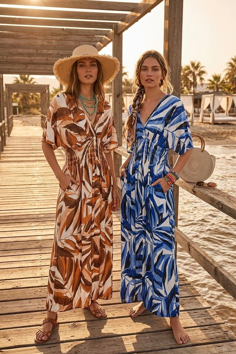 LEAF PRINT GATHERED MAXI(MIXED COLOUR PACK)