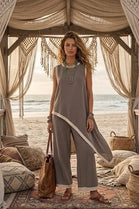 CONTRAST TRIM ASYMMETRIC TOP LOUNGE SET