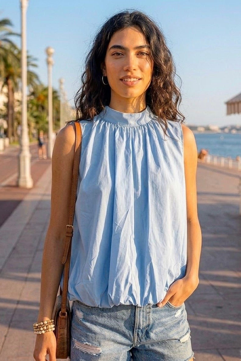 HIGHNECK BACKLESS BOW BLOUSE