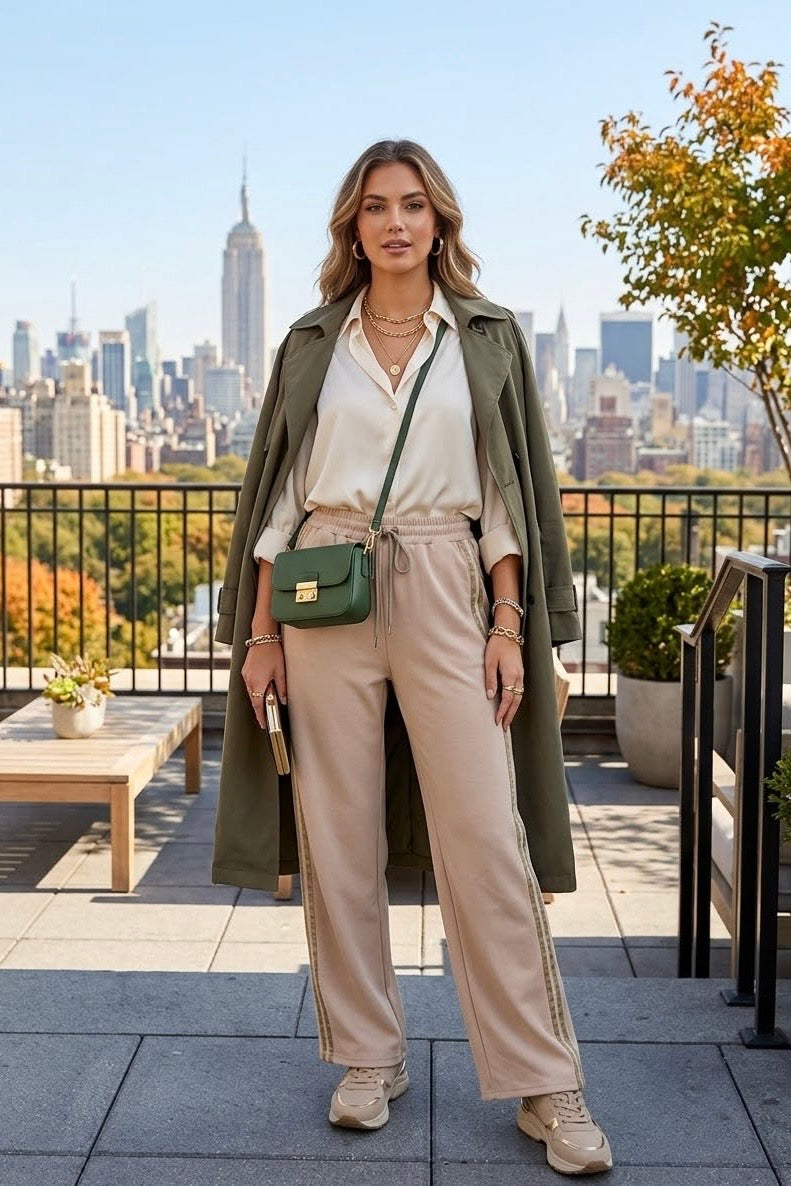 SIDE-STRIPE DRAWSTRING WIDE-LEG TROUSER