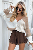 Colour block frill sleeve cardiagn (15258371883392)