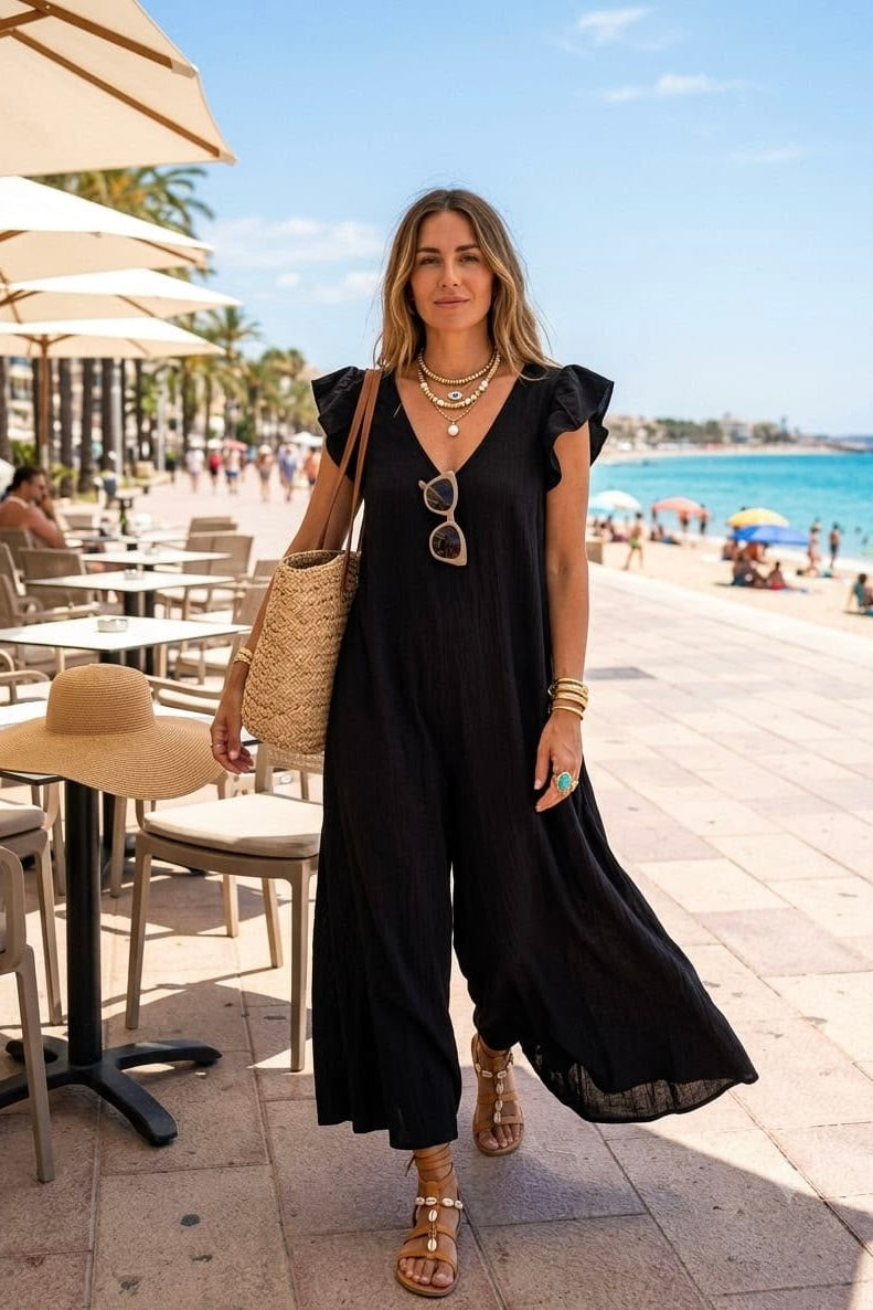 FLUTTER SLEEVE WIDE LEG JUMPSUIT