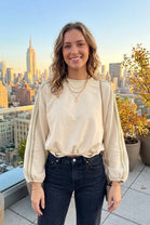 STRIPED BALLOON-SLEEVE SWEAT SHIRT