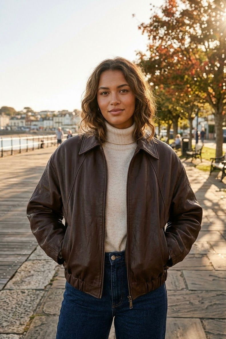 LEATHER PADDED ZIP-UP JACKET
