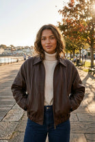 LEATHER PADDED ZIP-UP JACKET