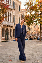 BUTTON-UP JACKET AND WIDE LEG TROUSER SET
