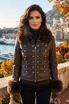 FAUX FUR TRIM MILITARY LEATHER JACKET