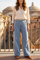 GOLD BUTTON DETAIL WIDE LEG JEANS