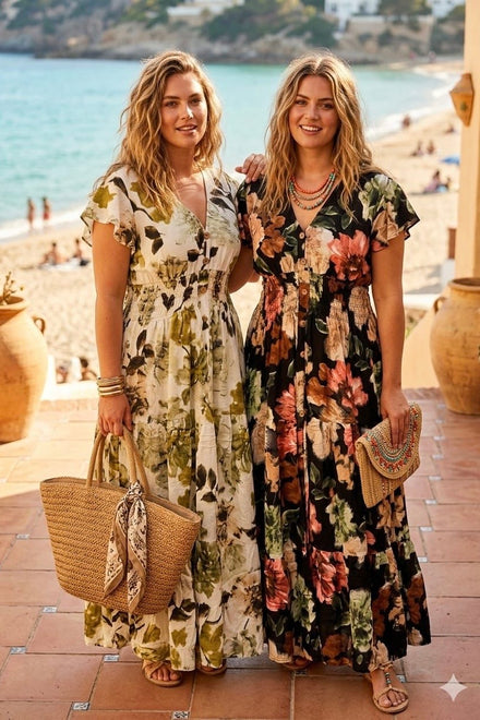 FLORAL V-NECK BUTTON TIERED MAXI(MIXED COLOUR PACK)