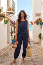 TEXTURED SLEEVELESS SIDE TIE TOP& JOGGER LOUNGE SET