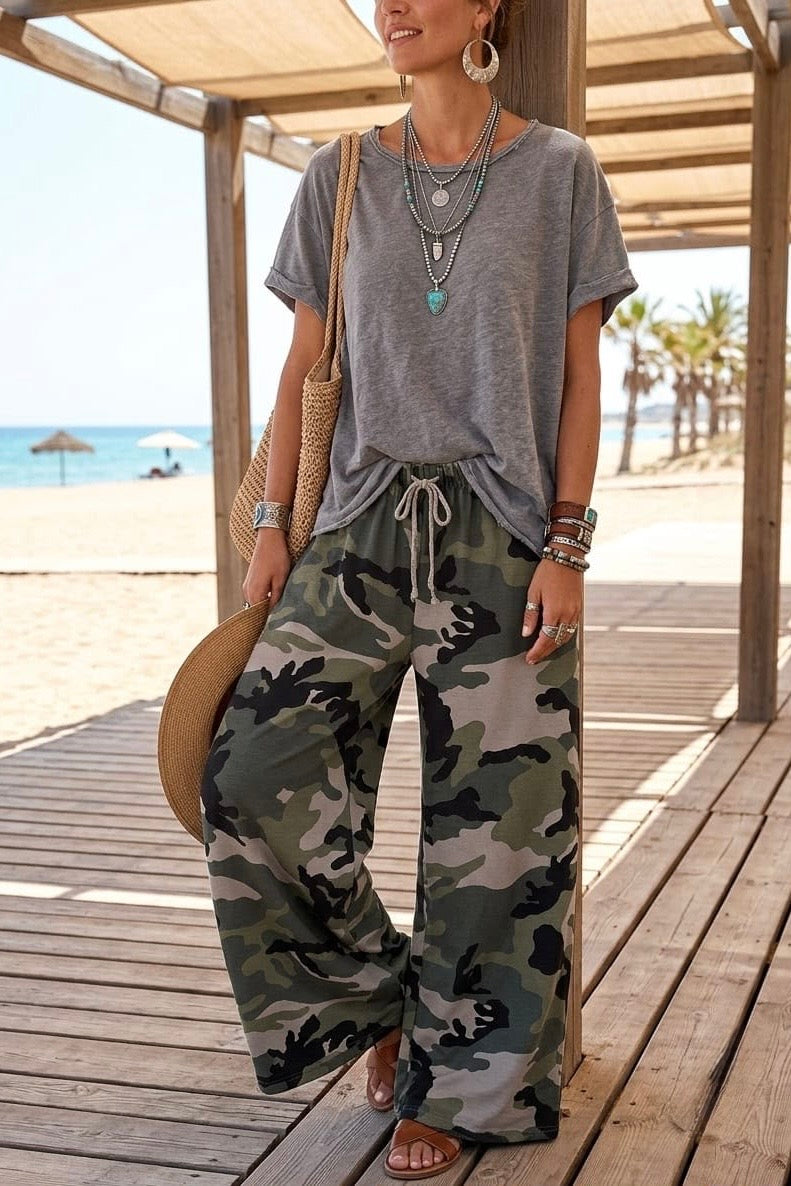 ARMY PRINT WIDE-LEG TROUSER