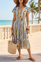 ABSTRACT WAVY PRINT MIDI DRESS(MIXED COLOUR PACK)