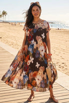 PLEATED FLORAL PRINT MAXI
